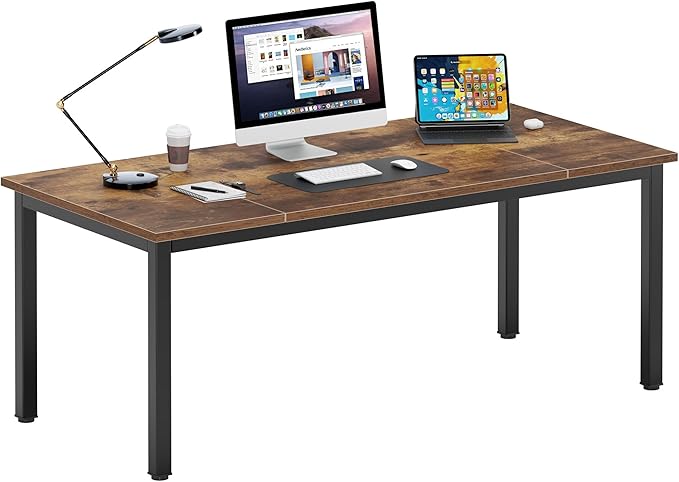 DlandHome 71 inches X-Large Computer Desk Composite Wood Board Decent and Steady Home Office DeskRetro