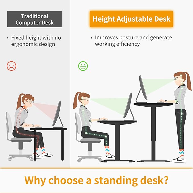CubiCubi 48 * 24 Standing Desk Computer Desk with Adjustable Height Stand Up Home Office Desks Sit Stand Computer Workstation Adjustable Desk with Hook White