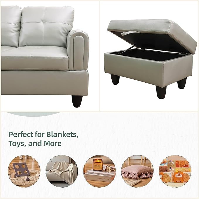 FONTOI L Shaped Sectional Couches Leather Couch Modular Sectional Sofa with Ottoman Storage Modern L Shaped Couch with Chaise for Living Room Bedroom Apartment Furniture White