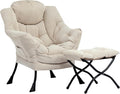 HollyHOME Lazy Chair with Foldable Ottoman Accent Comfy Lounge Armchair and Folding Footrest Stool Leisure Sofa Reading Chair and Footstool for Living Room Bedroom DormBeige Stripe