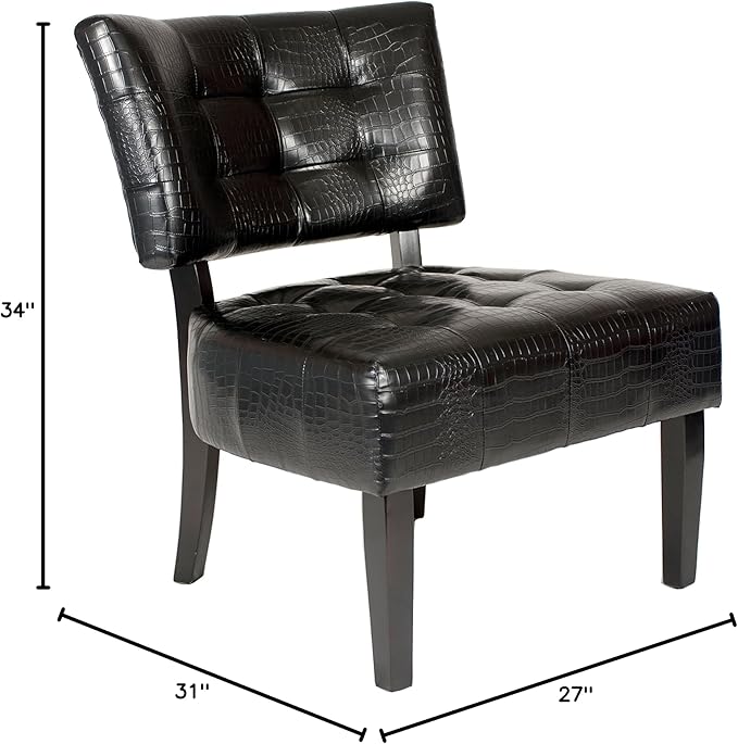 Roundhill Furniture Blended Leather Tufted Accent Chair with Oversized Seating Textured Black