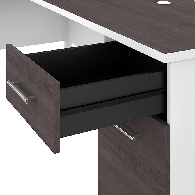 Bush Home 60-inch Home Office Desk with Drawers Large Computer Table with Storage Transitional Style Somerset Collection White and Storm Gray