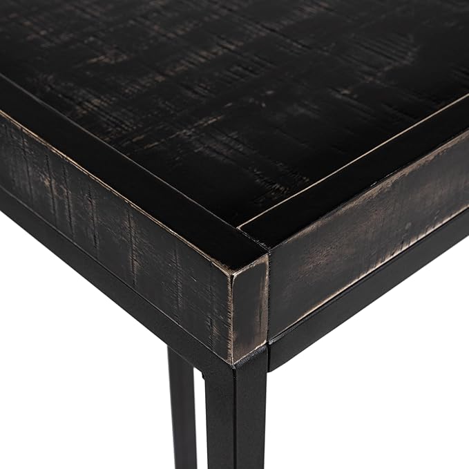 HOMES: Inside + Out Hermosa Industrial Geometric Base 59 in. Computer Desk with USB Ports and Outlet for Home Office Study Room Black