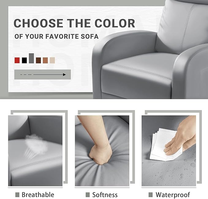 Homall Recliner Chair Recliner Sofa for Adults Recliners Home Theater Seating with Lumbar Support Reclining Sofa Chair for Living Room (Leather Grey)