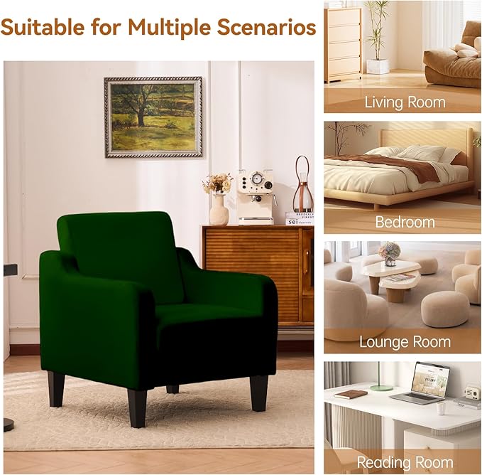 Accent Chair for Living Room Modern Velvet Living Room Chairs with Wide Backrest Upholstered Comfy Chair with Cushion Oversized Sofa Chair with Wood Legs Single Armchair Green