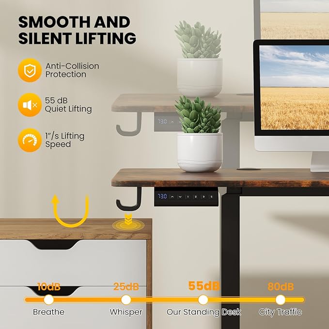 Tangkula 63 Inch Height Adjustable Electric Standing Desk Extra Large Sit Stand Desk with 3 Memory Height Settings Anti-Collision System 2 Hanging Hooks &amp Wire Holes Rising Desk for Home Offic