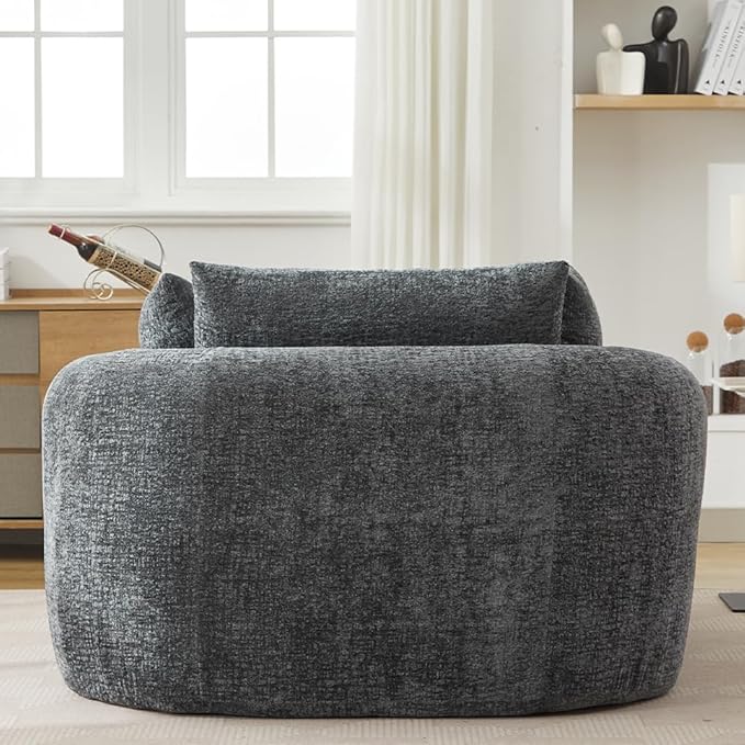 Oversized Chaise Longue Chair Indoor Modern Upholstered Chenille Deep Seat Sofa Bed with Throw Pillows and Armrests Sleeper Sofa Couch for Living Room Bedroom Apartment (Grey)