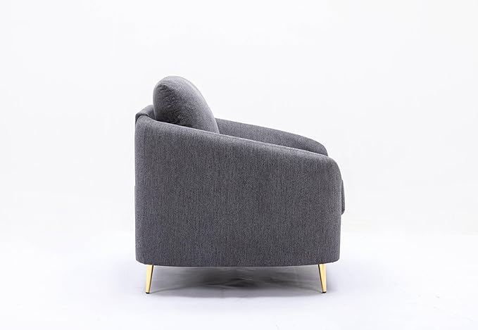 Modern Gray Linen Chair with Pocket Coil Seat for Living Room or Bedroom