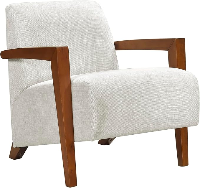 Lexicon Modern Accent Chair with Solid Wood Frame in Chestnut Finish Chenille Fabric Upholstered Living Room Lounge Arm Chair Thick and Comfy Innerspring Seat Cushion Beige
