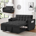 3 In 1 Velvet Convertible Sofa Bed Pull Out Couch Bed with Reclining Backrest And 2 Pillows 54 Full Size Loveseat Sleeper Sofa Futon Couch Beds Couches For Small Spaces Living Room (Black)