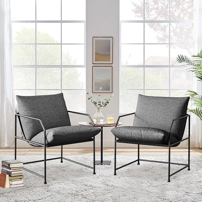Accent Chair Living Room Chairs Accent Chairs Set of 2 Comfy Reading Chair for Bedroom Upholstered Lounge Chair Mid Century Modern Arm Chair Side Sofa Chair Armchair Waiting Room Chairs(Charcoal 2)