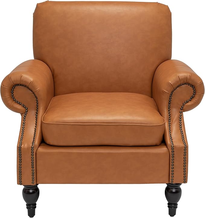 Accent Chair22.4 Seat Depth Living Room Chair36.6W*34.3D*34.6H Armchair with Roll Arms and Wood LegsSet of 2Faux Leather in Brown