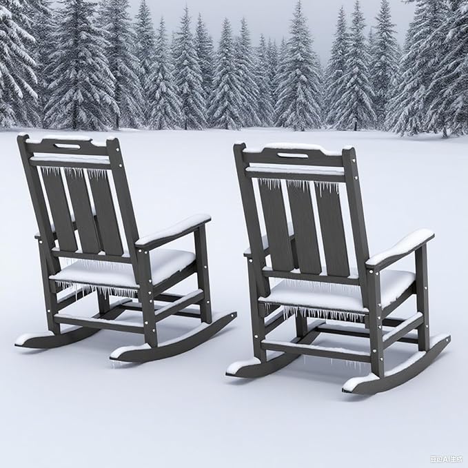 Rocking Chair Outdoor Rocking Chair for Adults HDPE Outdoor Chairs with Footboard All Weather Resistant Porch Rocker Black