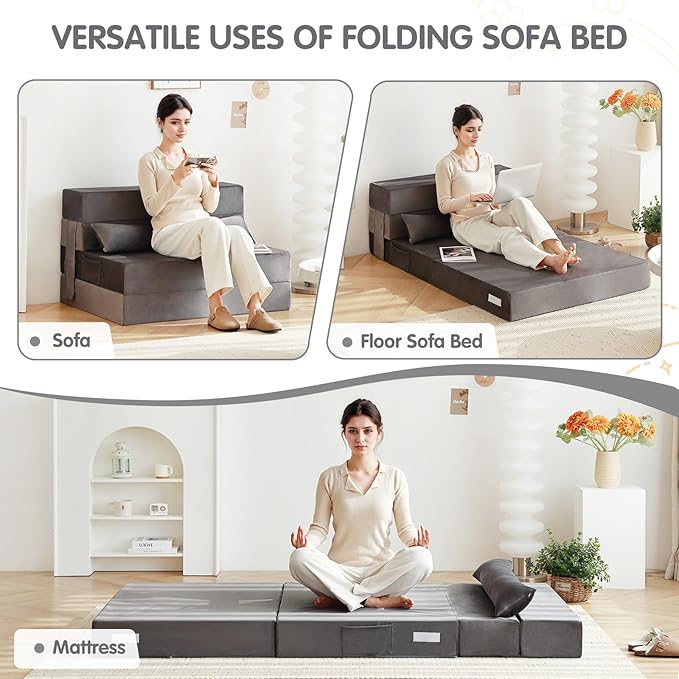 Tiita Folding Sofa Bed with Pillow Memory Foam Fold Out Chair Bed Single Size Convertible Chair Floor Couch &amp Sleeping Mattress Foldable Sleeper Sofa Bed for Guest Room Living Room Navy