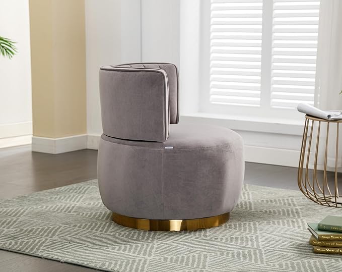 Velvet Swivel Barrel Chair Modern Upholstered Accent Chair 360° Swivel Round Lounge Chair with Gold Metal Base Comfy Arm Chair Sherpa Chair for Nursery Living Room Bedroom Club Office Gray