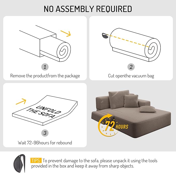 Oversized Convertible Chaise Lounge Chair Indoor Corduroy Upholstered Boneless Sleeper Sofa Bed with Side Pockets Modern Deep Seat Cloud Couch Reading Chairs for Living Room (Coffee)