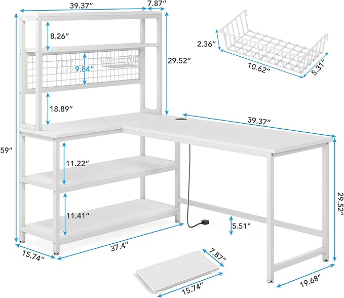 Tribesigns 55 Large Computer Desk with Wireless Charging 5 Storage Shelves Office Desk Study Table Writing Desk Workstation with Hutch Bookshelf for Home Office (All White)
