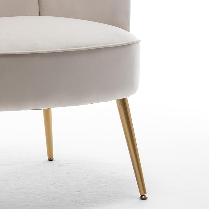 Trendy Velvet Accent Chair with Gold Metal Legs Upholstered Armchair for Small to Mid-Size Spaces Modern Living Room Bedroom Vanity Desk and Entryway Ivory