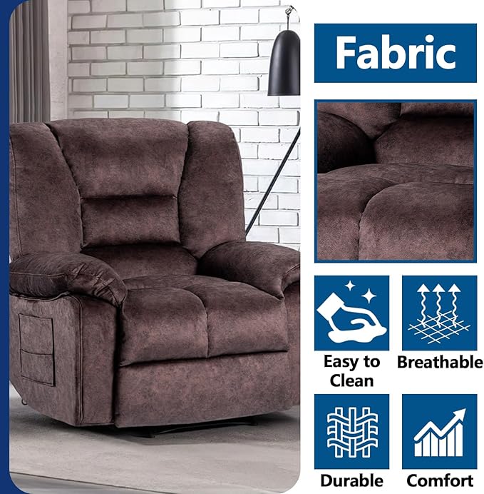 Fabric Lazy Boy Recliner Chair for Bedroom Manual Reclining Chairs for AdultsBrown Recliner Chair with Adjustable Backrest &amp Foootrest/Overstuffed Cushion Havy Duty (Brown)