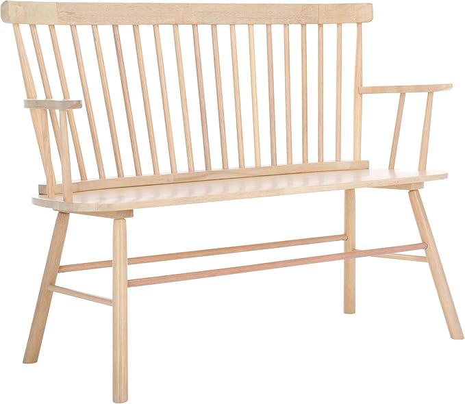 SAFAVIEH Home Collection Addison Farmhouse White Wash Solid Wood Windsor Spindle Loveseat Bench