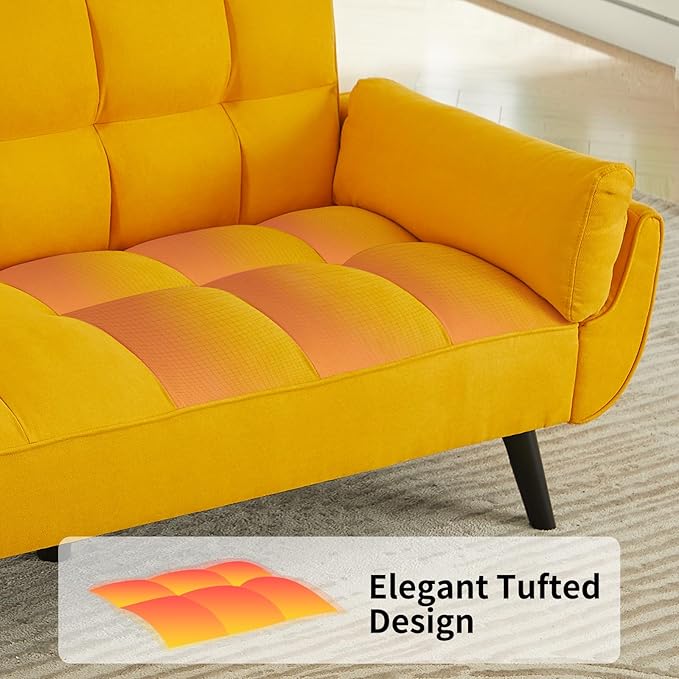 Sofa Couch for Living Room 74.8 Linen Tufted Modern Comfy Couch with Pillow-Top Armrest 3 Seater Upholstered Sofa for Small Spaces Office Apartment Golden Yellow