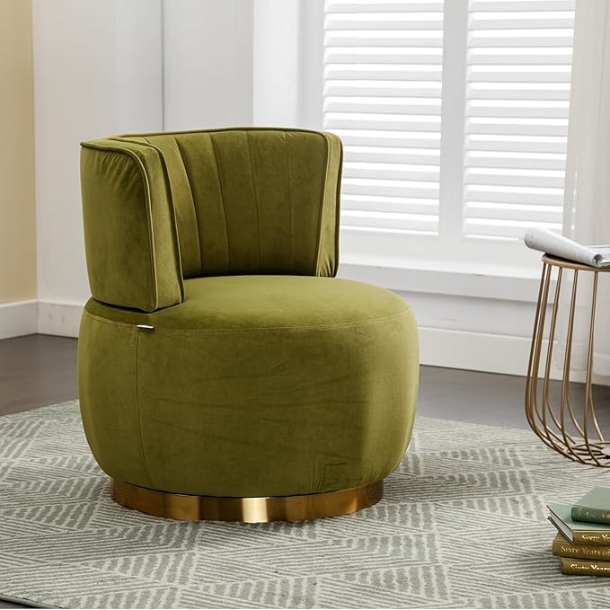 Luxyhome Swivel Barrel ChairMid Century Modern Accent ChairFluffy Velvet Upholstered Comfy ArmchairRound Sherpa Chair with Gold Base for NurseryLiving RoomBedroomOfficeWaiting Room Green