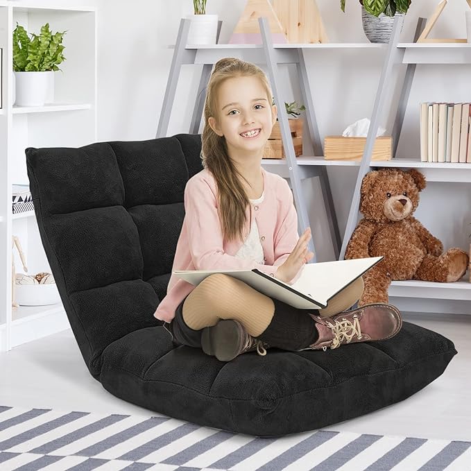 Giantex Folding Floor Chair with Back Support 14 Adjustable Position Padded Sleeper Bed Couch Recliner Floor Gaming Chair for Adults Meditation Living Room Bedroom Black