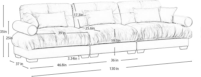 Oversized 3 Seater Modular Sectional Sofa Large Sectional Couch for Living Room Velvet Cloud Couch with 5 Pillows Deep Seat Sofa Blue