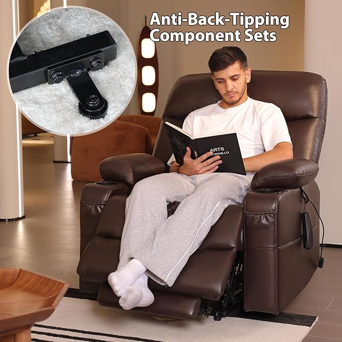 EONIX Wide Single Motor Power Lift Recliner Chair for Elderly 400lbs Heavy Duty Oversized Lift Chair with Heat and Massage Lift Recliner Chair Dark Brown