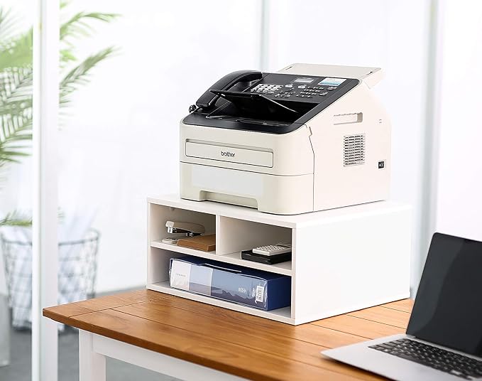 FITUEYES Large Printer Stand with 3 Storage Compartments Desk Paper Organizer for Home Office 2-Tier Wood Printer Shelf White 18.9 L x 15.7 W x 8.7 H