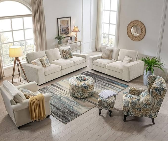 45 Accent Chair Oversized Wide Armchair with Seat Storage and Side Pockets Single Sofa Chair Modern Chenille Couch for Living Room Office Apartment Washable CoversUSB Charging Port Beige