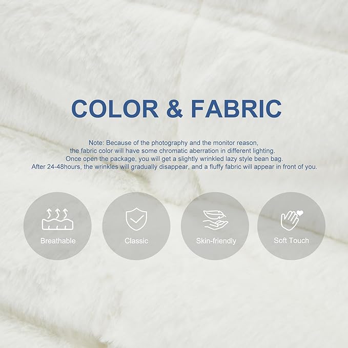 Bean Bag Chairs for Adults Giant Bean Bag Chair Memory Foam BeanBag Chair Bean Bag Sofa with Filler Faux Fur Fireside Beanbags Lazy Sofa for Living Room Bedroom Office (White Plush Single)