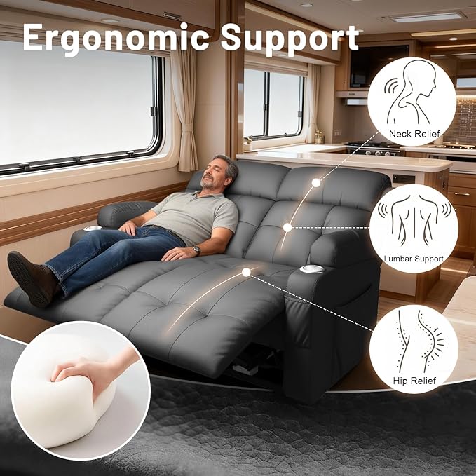 Reclining Loveseat Wall-Hugger Loveseat Recliner Design with USB/Type C Charging &amp Storage &amp Cupholder Pebble-Weave Fabric Recliner Sofa Couch for Living Room Home Theater &amp RV Use
