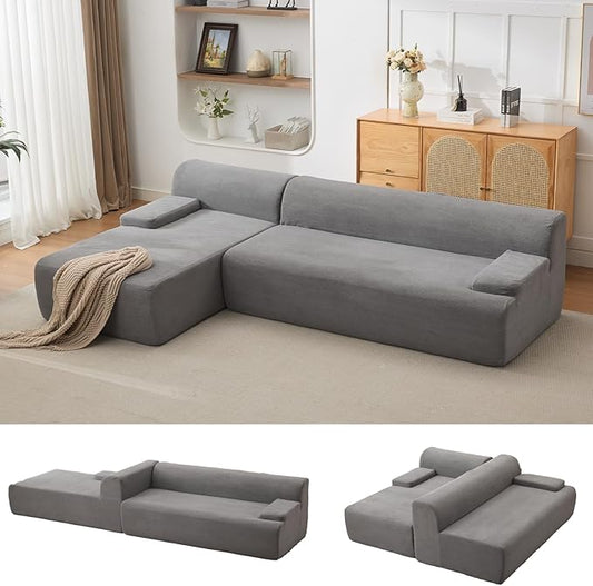 Garvee 108'' Modular Sectional Sofa Left Facing Chaise L-Shaped Boneless Couch Ultra Deep Seat Modern Sectional Sofa for Living Room 5mm Wale Corduroy Fabric Gary