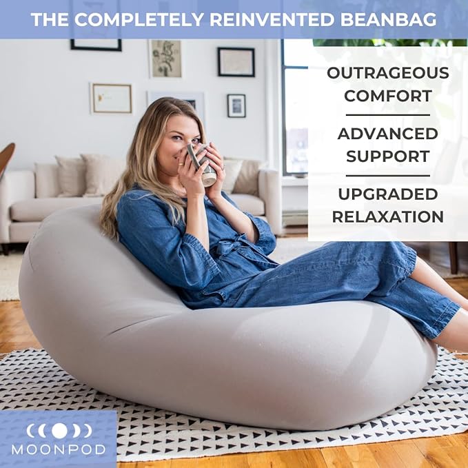 The Moon Pod Bean Bag Chair - Large Modern Beanbag for Adults Kids and Teens. Washable Stretch Cover Filled with Thousands of High Density Micro-Beads (Navy).