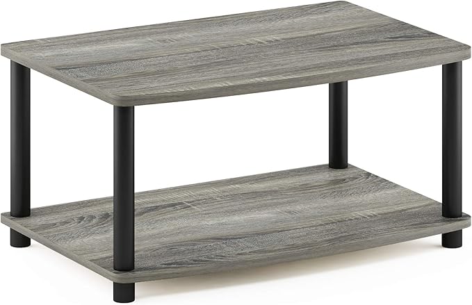 Furinno TURN-N-TUBE TV Riser Stand 2-Tier Small Elevated No Tools TV Stand TV Console for TV up to 32 inch 15.8 x 23.8 x 11 for Living Room Bedroom Oak Grey