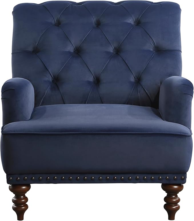 Luxurious Living Room Chair 1pc Blue Upholstered Button Tufted Nailhead Trim Modern Living Room Furniture