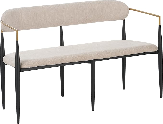Christopher Knight Home Names Modern Metal Loveseat Living Room Fabric Upholstered Settee Curved Open Backrest 2-Seater Sofa Cozy Couch for Bedroom Apartment Home Office Black+ Gold + Beige