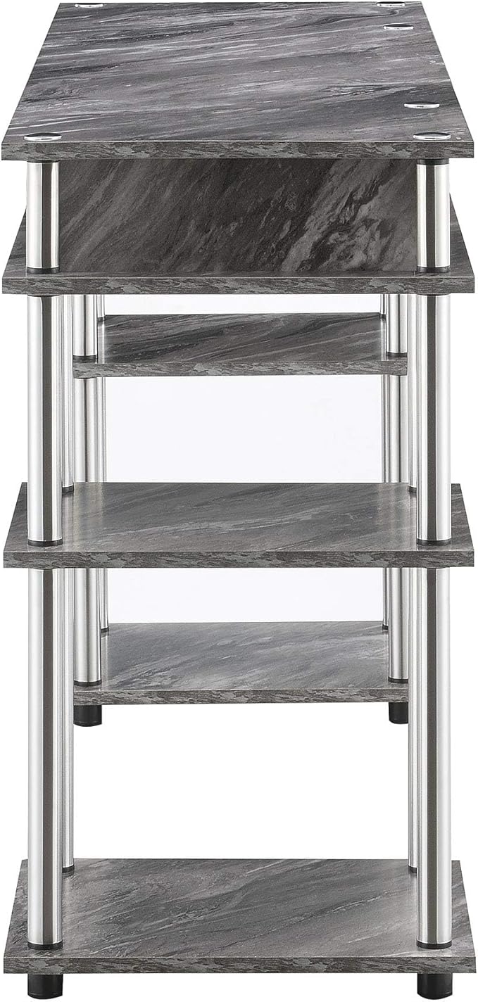 Pemberly Row No Tools Student Desk Gray Faux Marble Wood Finish Stainless Steel Legs 47.25 x 15.75 x 30 in Modern Home Office Desk with Shelves for Storage