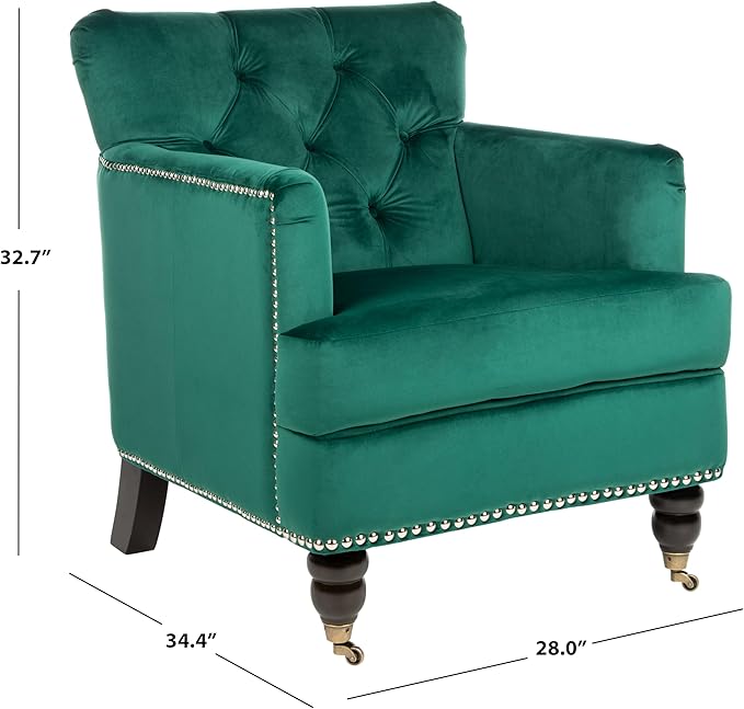 Safavieh Home Colin Emerald Green Velvet and Espresso Tufted Club Chair