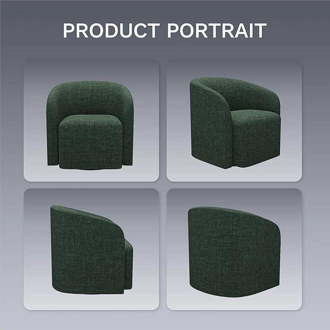 COLAMY Swivel Accent Chair Modern Barrel Round Chair Upholstered Comfy Living Room Chair with Armrest Armchair for Reading Room/Bedroom/Waiting Room/Office No Assembly Green