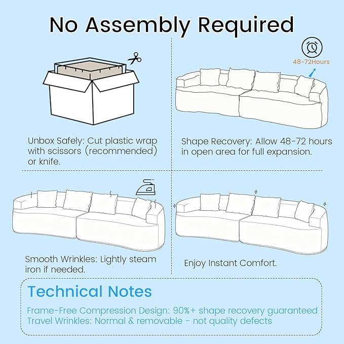 PUREMIND 112 Sectional Couches for Living Room Boneless Comfy Modern Sofa Cloud Sectional Modern Sleeper Couch with Chaise for Bedroom Apartment No Assembly Required (Beige)