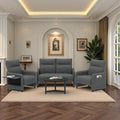 Faux Leather Sectional Couches for Living Room 3 Piece Loveseat and Chair Set with Flip Up Tray Tables Side Pockets Modern Modular Sectional Sofa for Office2-Seat+1-Seat+1-SeatGray