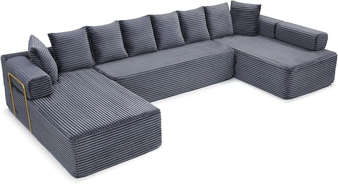 145 inch Modern Sectional Couch for Living Room Oversized Cloud Boneless Couch with Freely Movable Armrest and Fixed-Shape Frame Grey Modular Sofa U Shape Couches | No Assembly Required Free Combin