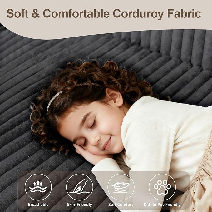 110 Modular Boneless Sectional Couch Corduroy Cloud Sofa with 2 Ottomans 3-5 Seater U-Shaped Memory Foam Sofa for Living Room Deep Seats No Assembly Gery