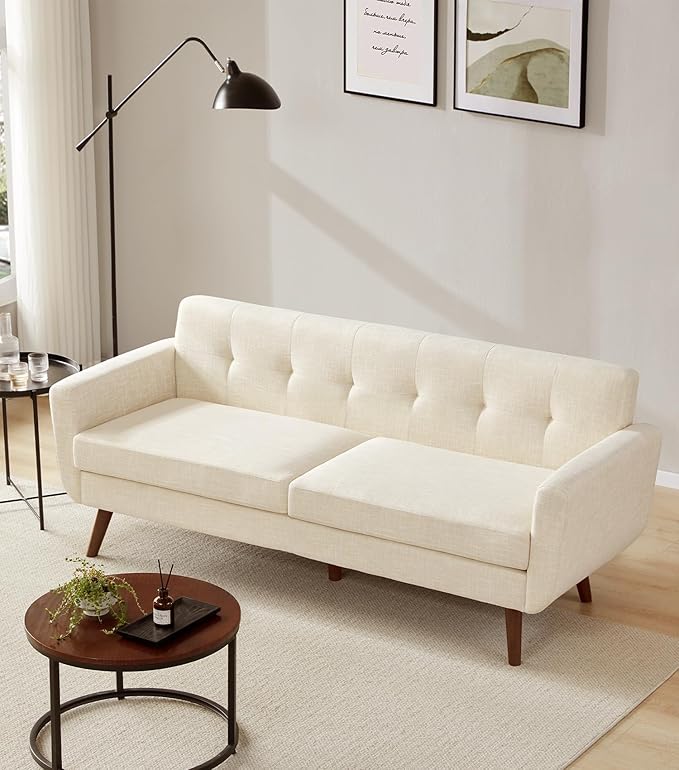 Tbfit 77.2 W Linen Sofa Couch Mid Century Modern Decor Loveseat Couches for Living Room Button Tufted Upholstered Small Couch for Bedroom Solid and Easy to Install Love Seats Furniture Beige | l