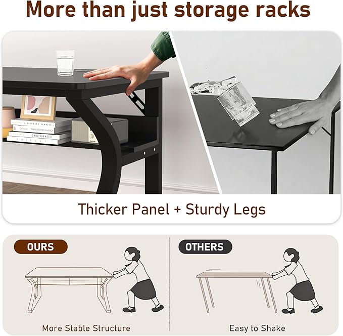 Oraspala﻿ Computer Desk 47 Inch Large Comouter Desk Home Office Desks with Storage Shelf Working Desk with Stable C-Shaped Legs Spacious Desktop for Home Office Gaming &amp Study (Black 47inch)
