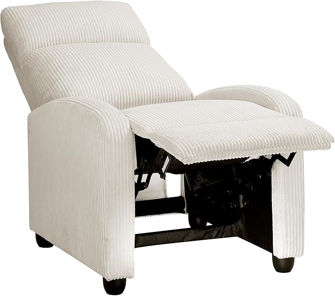 Lexicon Corduroy Pushback Recliner Chair Armchair Push Back Recliner Solid Wood Frame and Metal Base Easy Assembly Small Soft Single Sofa Accent Chair for Living Room/Office/Apartment Beige