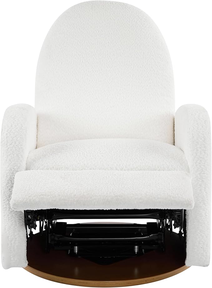 Christopher Knight Home Sidney Boucle Fabric Upholstered 360° Swivel Chair Push-Back Recliner Solid Wood Glider Recliner with Rotation Living Room Lounge Chair Adjustable Backrest Milky White