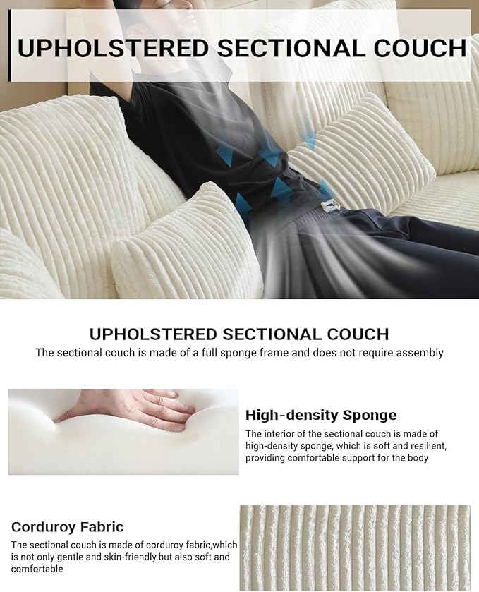 110” Modular Sectional Sofa Cloud Sectional Couch with Deep Seat Upholstered Boneless Couches for Living Room Modern Modular L-Shape Sofa Couch with Chaise (Beige 110 Right Facing Chaise)
